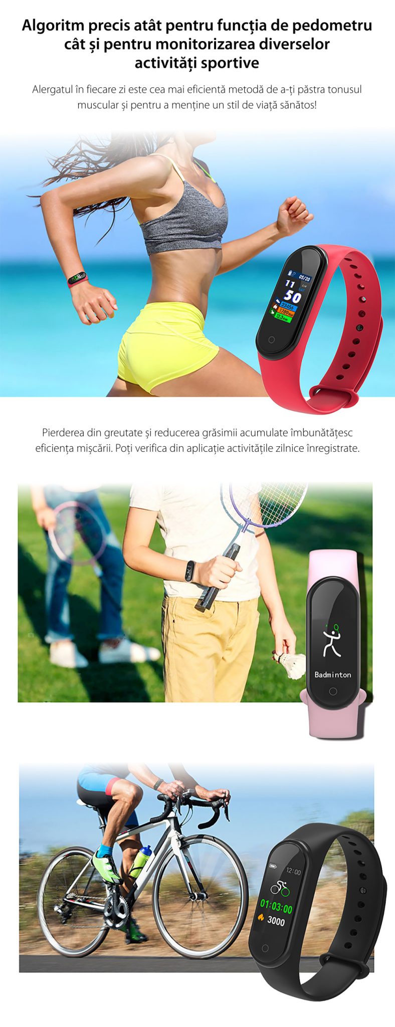 Bratara fitness inteligenta TKY-M4 Plus cu masurarea tensiunii arteriale, Ritm cardiac, Nivel oxigen, Notificari, Pedometru, Bluetooth, Incarcare magnetica, Roz