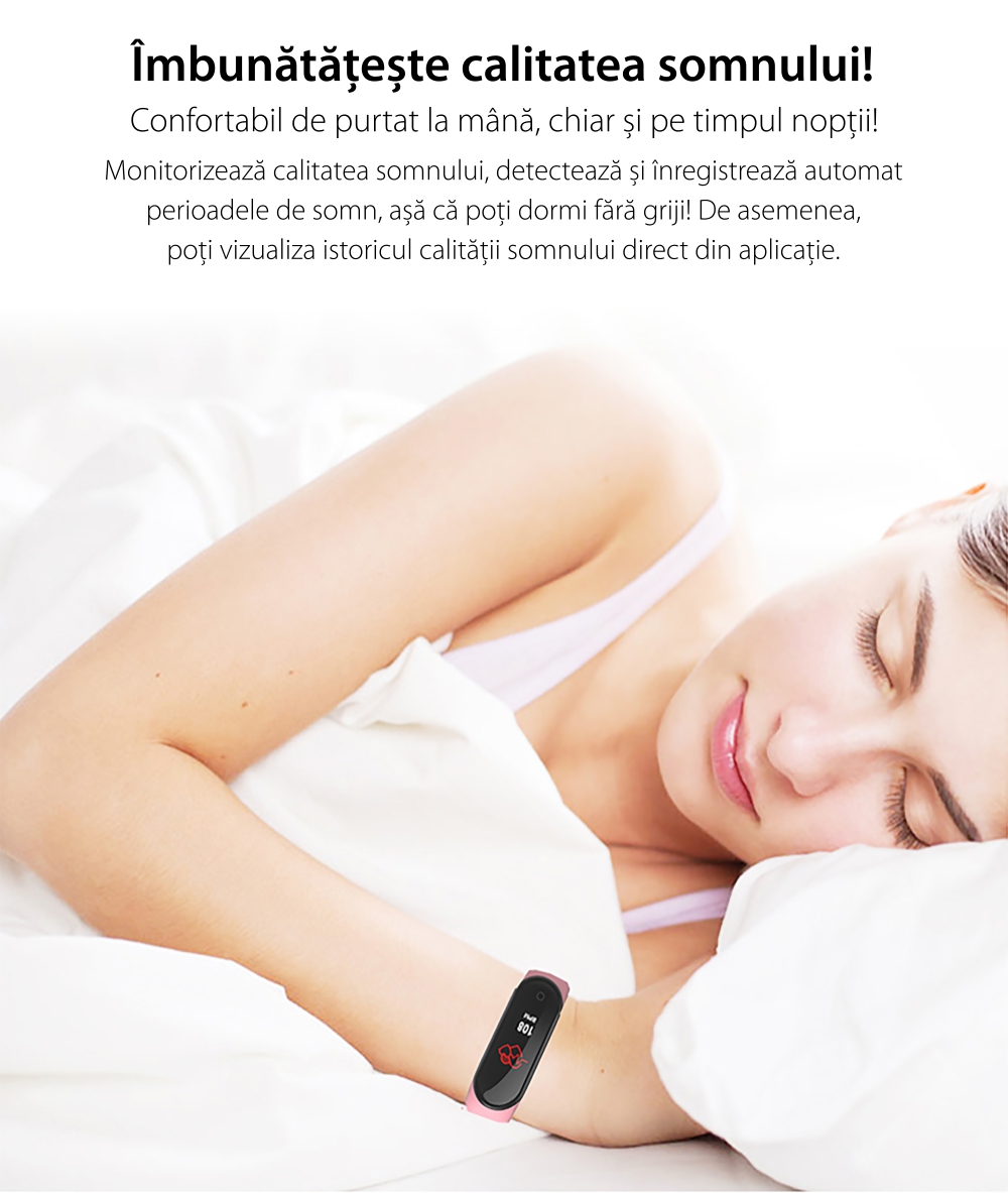 Bratara fitness inteligenta TKY-M4 Plus cu masurarea tensiunii arteriale, Ritm cardiac, Nivel oxigen, Notificari, Pedometru, Bluetooth, Incarcare magnetica, Neagra