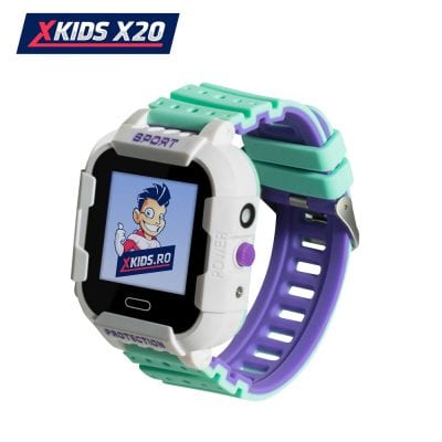 Ceas Smartwatch Pentru Copii Xkids X20 cu Functie Telefon, Localizare GPS, Apel monitorizare, Camera, Pedometru, SOS, IP54, Incarcare magnetica, Alb – Verde, Cartela SIM Cadou
