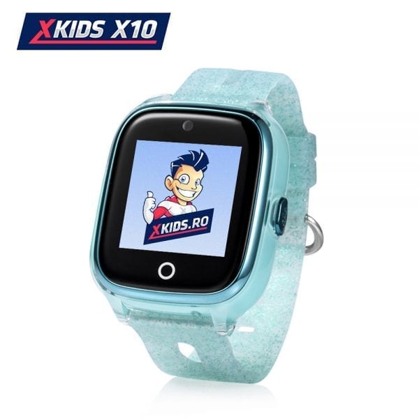 Ceas Smartwatch Pentru Copii Xkids X10 Wi-Fi cu Functie Telefon, Localizare GPS, Apel monitorizare, Camera, Pedometru, SOS, IP54, Turcoaz, Cartela SIM Cadou, Meniu romana