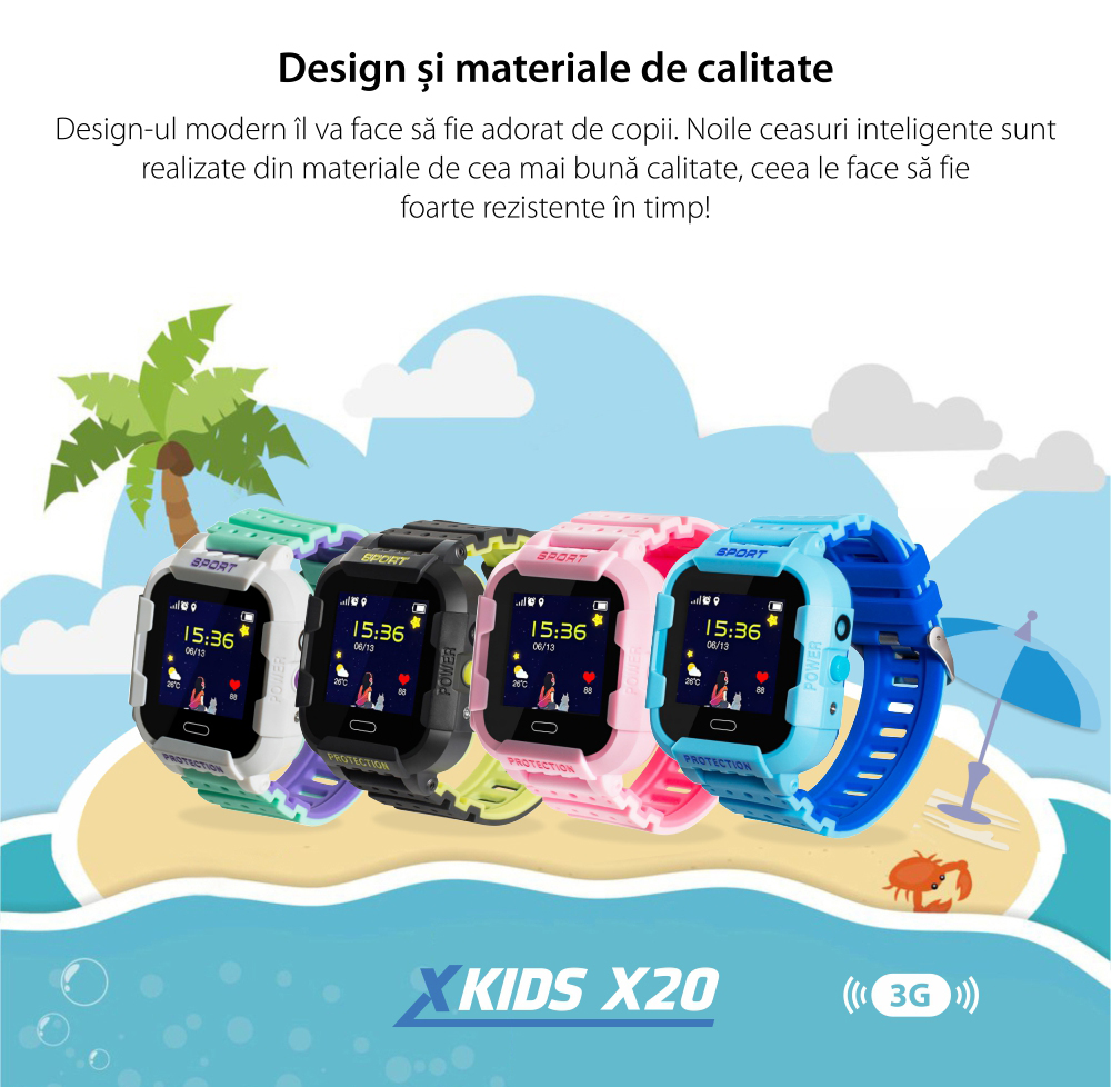 Pachet Promotional Ceas Copii + Folie Protectie Sticla + Cartela SIM, Xkids X20 cu Functie Telefon, Localizare GPS, Apel monitorizare, Camera, Pedometru, SOS, IP54, Incarcare magnetica, Roz