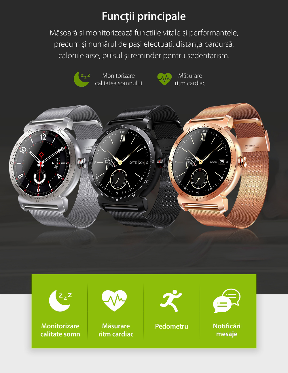 Ceas Smartwatch K88H Plus cu Functie Apelare prin Bluetooth, Senzor puls, Monitorizare somn, Notificari, Pedometru, Incarcare magnetica, Argintiu