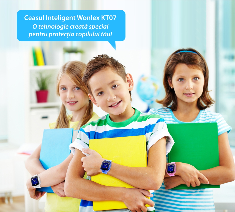 Ceas Smartwatch Pentru Copii Wonlex KT07 cu Functie Telefon, Localizare GPS, Camera, Apel Monitorizare, Pedometru, SOS – Albastru, Cartela SIM Cadou