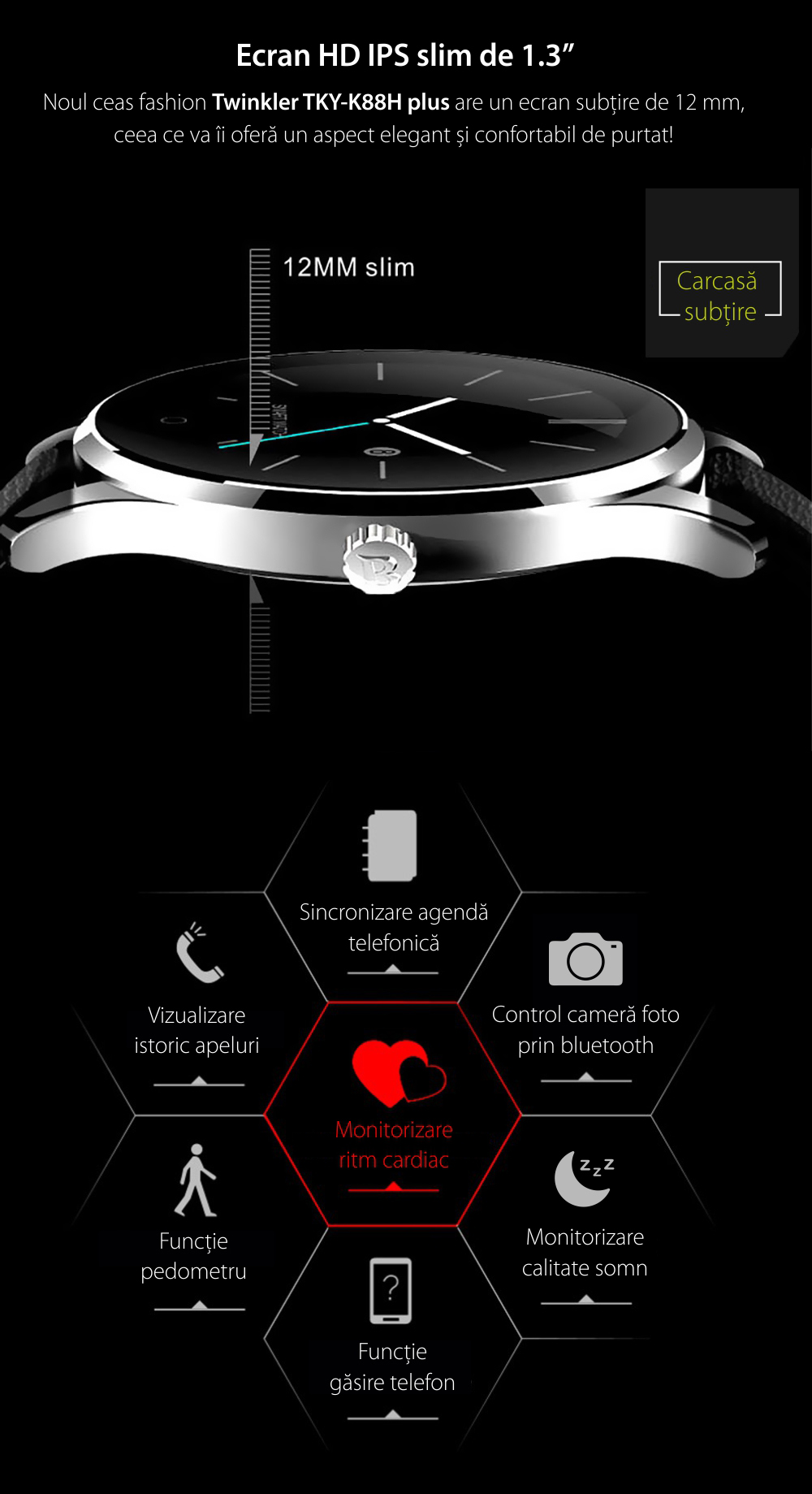 Ceas Smartwatch K88H Plus cu Functie Apelare prin Bluetooth, Senzor puls, Monitorizare somn, Notificari, Pedometru, Incarcare magnetica, Argintiu