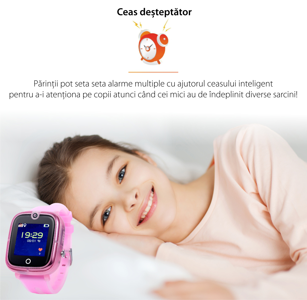 Ceas Smartwatch Pentru Copii Wonlex KT07 cu Functie Telefon, Localizare GPS, Camera, Apel Monitorizare, Pedometru, SOS – Roz, Cartela SIM Cadou