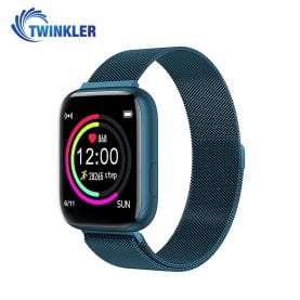 Ceas Smartwatch Twinkler TKY-P4 Metal cu functie de monitorizare ritm cardiac, Tensiune arteriala, Nivel oxigen, Distanta parcursa, Afisare mesaje, Prognoza meteo, Albastru