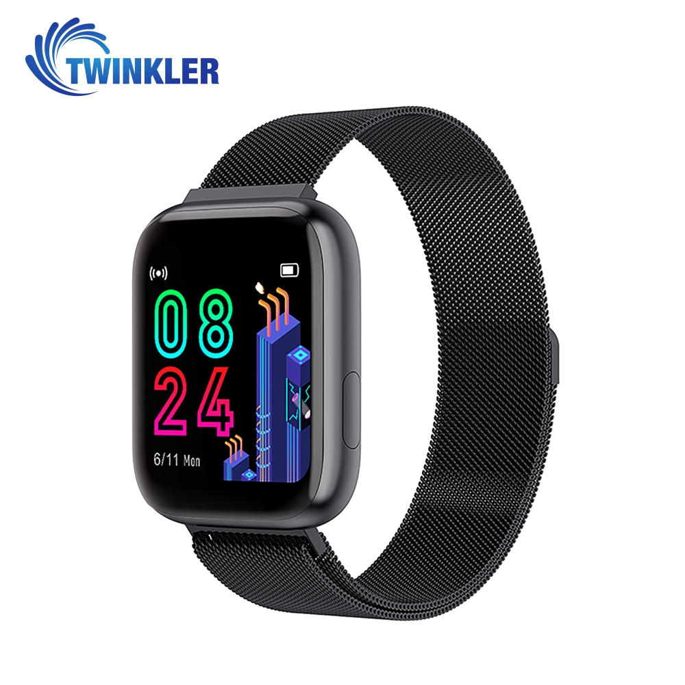 Ceas Smartwatch Twinkler TKY-P4 Metal cu functie de monitorizare ritm cardiac, Tensiune arteriala, Nivel oxigen, Distanta parcursa, Afisare mesaje, Prognoza meteo, Negru Twinkler imagine noua 2022