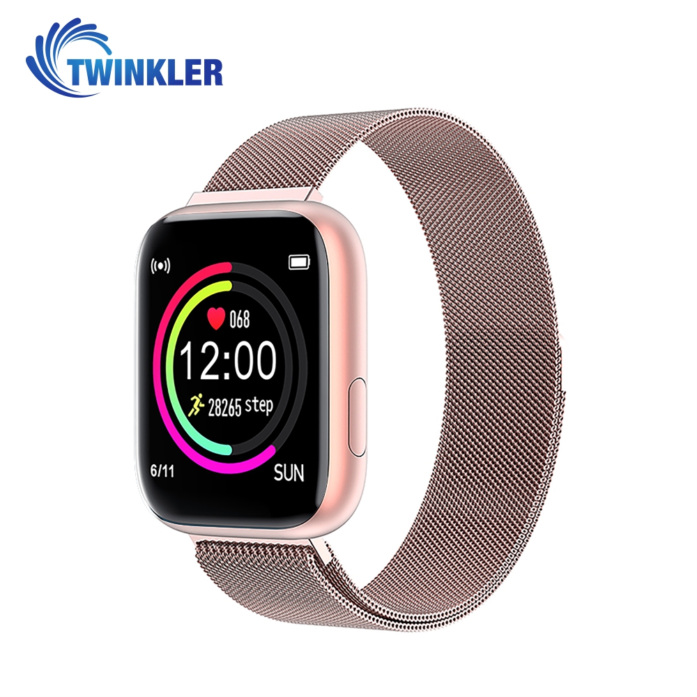 Ceas Smartwatch Twinkler TKY-P4 Metal cu functie de monitorizare ritm cardiac, Tensiune arteriala, Nivel oxigen, Distanta parcursa, Afisare mesaje, Prognoza meteo, Roz Twinkler imagine 2022 crono24.ro