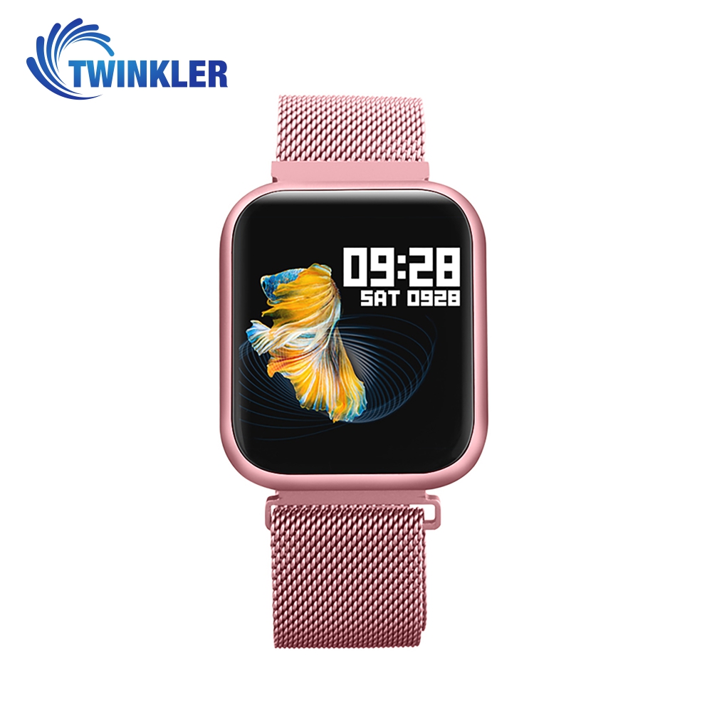 Ceas Smartwatch TKY-P80 cu functie de monitorizare ritm cardiac, Tensiune arteriala, Nivel oxigen, Monitorizare somn, Notificari Apel/ SMS, Bluetooth, Incarcare magnetica, Roz Twinkler imagine noua tecomm.ro