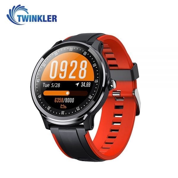 Ceas Smartwatch TKY-QS80 cu functie de monitorizare ritm cardiac, Tensiune arteriala, Nivel oxigen, Pedometru, Distanta parcursa, Calorii arse, Notificari Apel/ SMS, Negru-Portocaliu