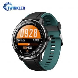 Ceas Smartwatch TKY-QS80 cu functie de monitorizare ritm cardiac, Tensiune arteriala, Nivel oxigen, Pedometru, Distanta parcursa, Calorii arse, Notificari Apel/ SMS, Negru-Verde