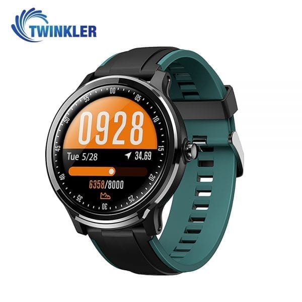 Ceas Smartwatch TKY-QS80 cu functie de monitorizare ritm cardiac, Tensiune arteriala, Nivel oxigen, Pedometru, Distanta parcursa, Calorii arse, Notificari Apel/ SMS, Negru-Verde