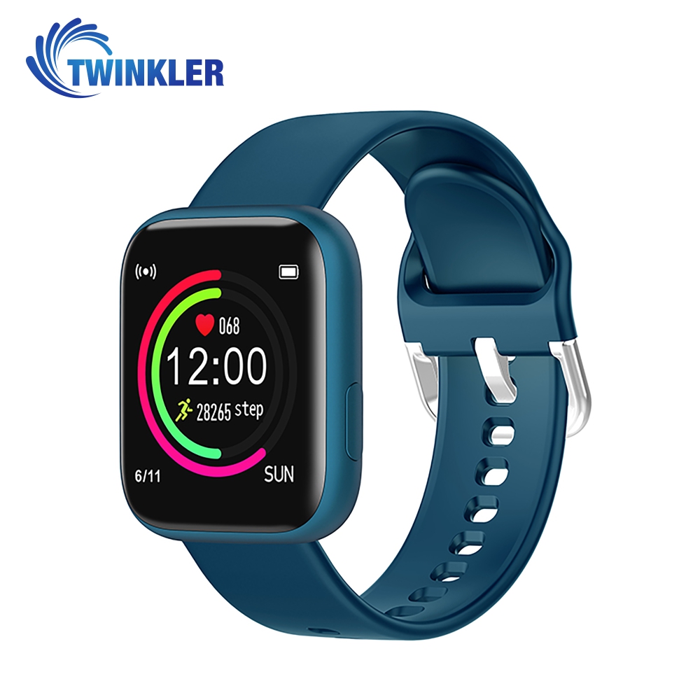 Ceas Smartwatch Twinkler TKY-P4 Silicon cu functie de monitorizare ritm cardiac, Tensiune arteriala, Nivel oxigen, Distanta parcursa, Afisare mesaje, Prognoza meteo, Albastru Afisare imagine noua