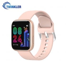 Ceas Smartwatch Twinkler TKY-P4 Silicon cu functie de monitorizare ritm cardiac, Tensiune arteriala, Nivel oxigen, Distanta parcursa, Afisare mesaje, Prognoza meteo, Auriu