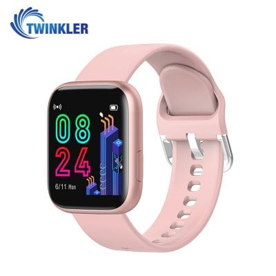 Ceas Smartwatch Twinkler TKY-P4 Silicon cu functie de monitorizare ritm cardiac, Tensiune arteriala, Nivel oxigen, Distanta parcursa, Afisare mesaje, Prognoza meteo, Roz