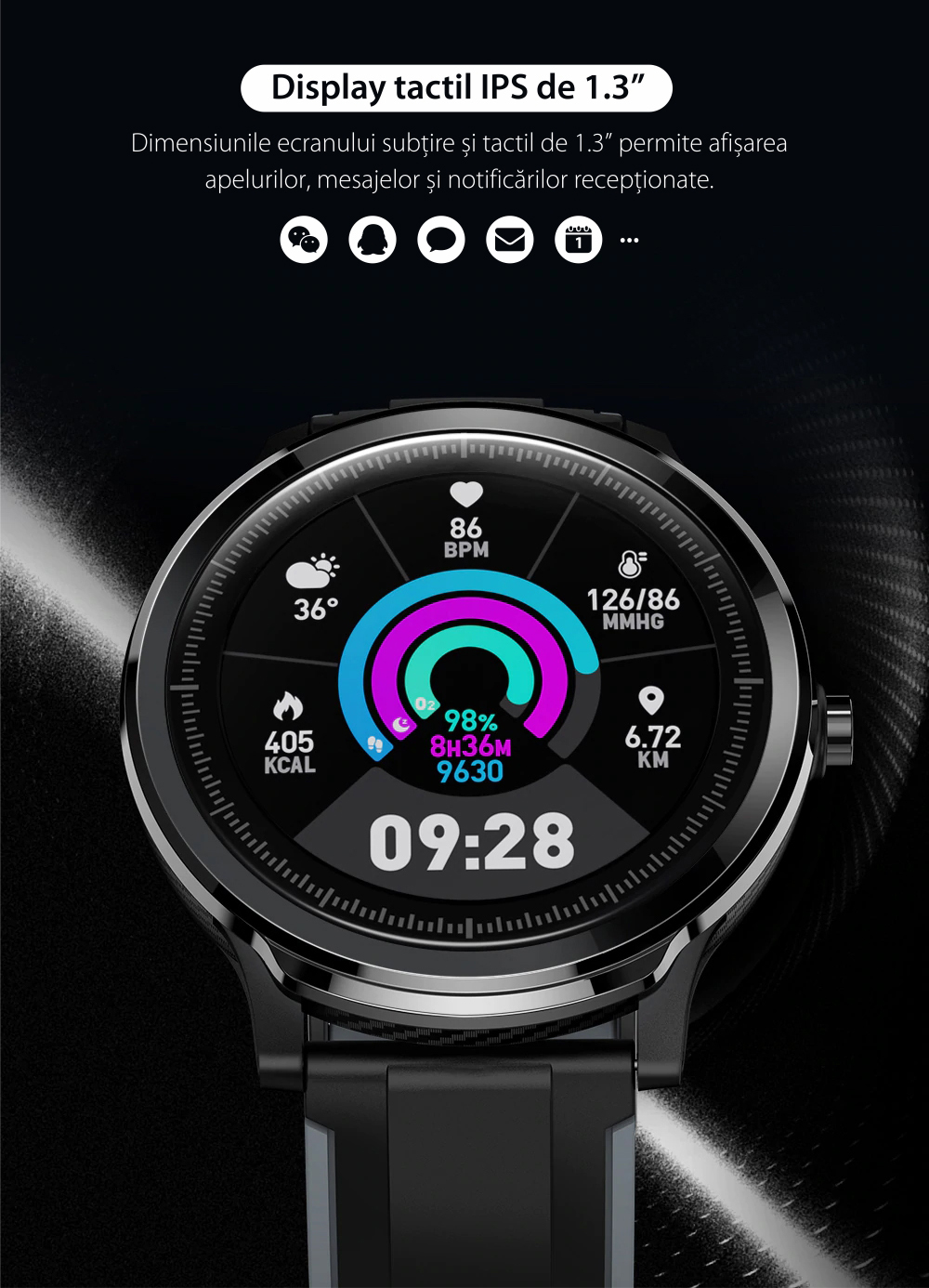 Ceas Smartwatch TKY QS80 cu functie de monitorizare ritm cardiac