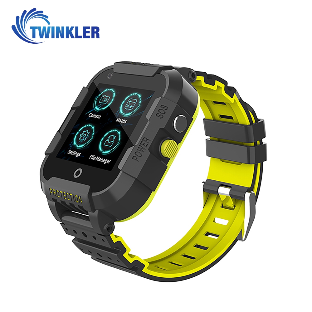 Ceas Smartwatch Pentru Copii Twinkler TKY-DF27 cu Functie Telefon, Apel video, Localizare GPS, Istoric traseu, Camera, SOS, Android, 4G, IP54, Joc Matematic, Negru - Verde Lamaie, Cartela SIM Cadou