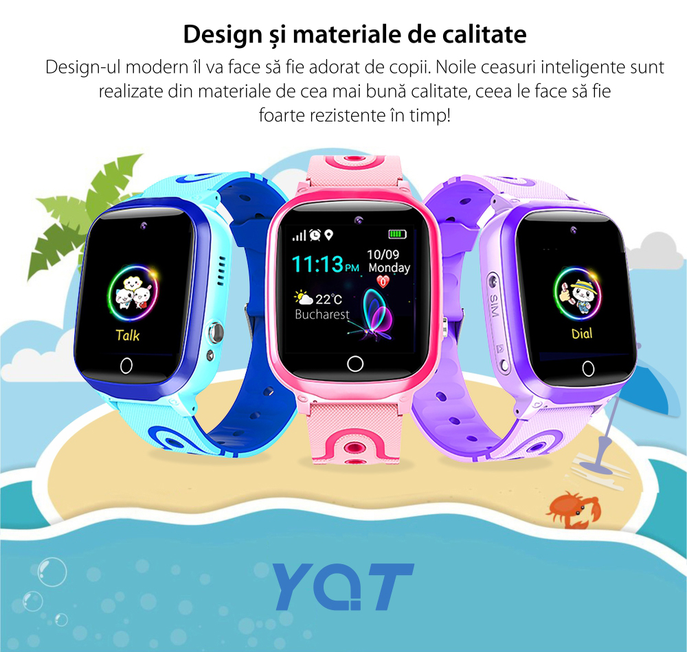 Ceas Smartwatch Pentru Copii YQT Q13 cu Functie Telefon, Localizare GPS, Istoric traseu, Apel de Monitorizare, Camera, SOS, Joc Matematic, Albastru, Cartela SIM Cadou