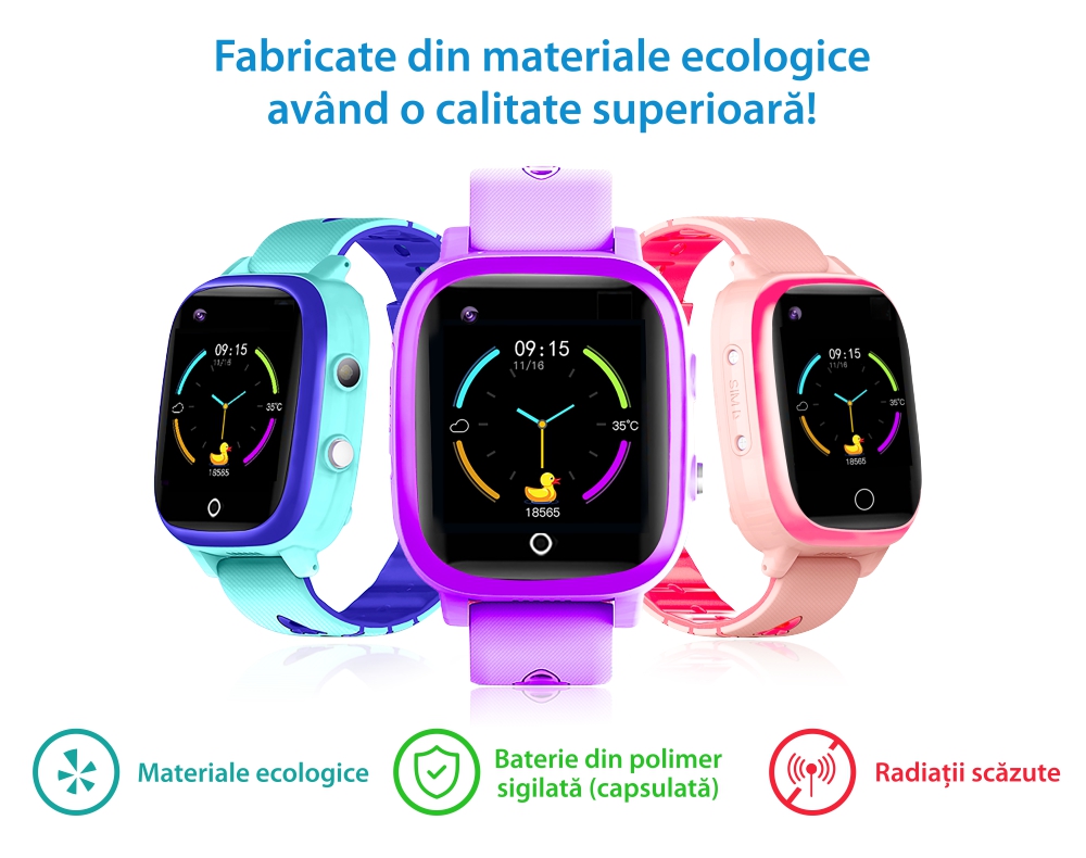 Ceas Smartwatch Pentru Copii YQT T5 cu Functie Telefon, Apel video, Localizare GPS, Istoric traseu, Apel de Monitorizare, Camera, Lanterna, Android, 4G, Mov, Cartela SIM Cadou