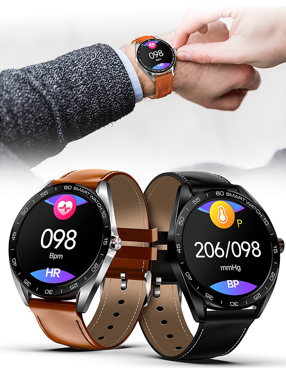 Ceas Smartwatch Twinkler TKY-K7 cu functie de monitorizare ritm cardiac, Tensiune arteriala, Distanta parcursa, Notificari Apel/ SMS, Bluetooth, Maro