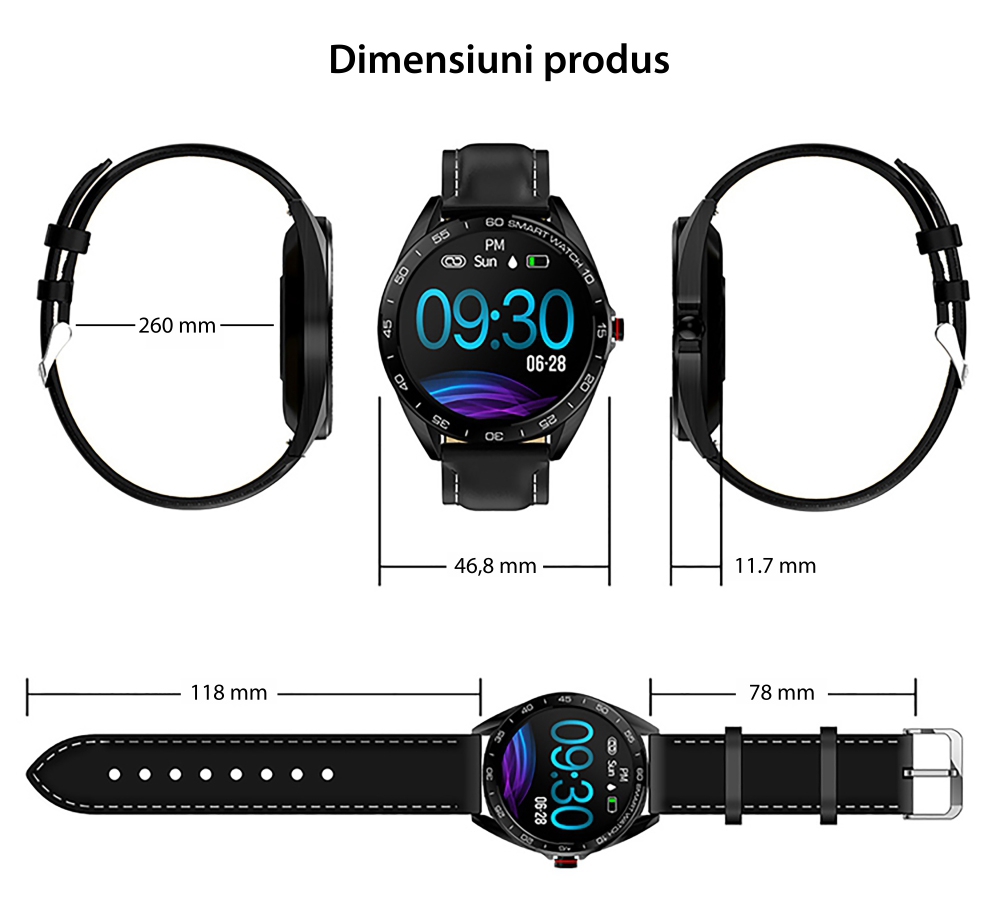 Ceas Smartwatch Twinkler TKY-K7 cu functie de monitorizare ritm cardiac, Tensiune arteriala, Distanta parcursa, Notificari Apel/ SMS, Bluetooth, Maro