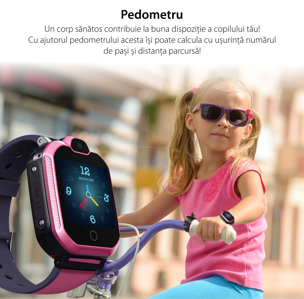 Ceas Smartwatch Pentru Copii YQT T6 cu Functie Telefon, Apel video, Localizare GPS, Istoric traseu, Apel de Monitorizare, Camera, Lanterna, Android, 4G, Albastru, Cartela SIM Cadou