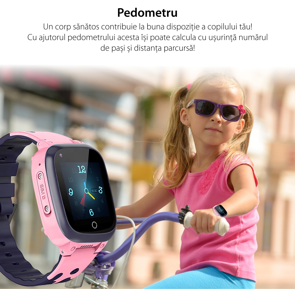 Ceas Smartwatch Pentru Copii YQT T8 cu Functie Telefon, Apel video, Localizare GPS, Istoric traseu, Pedometru, Apel de Monitorizare, Camera, Android, 4G, Roz, Cartela SIM Cadou