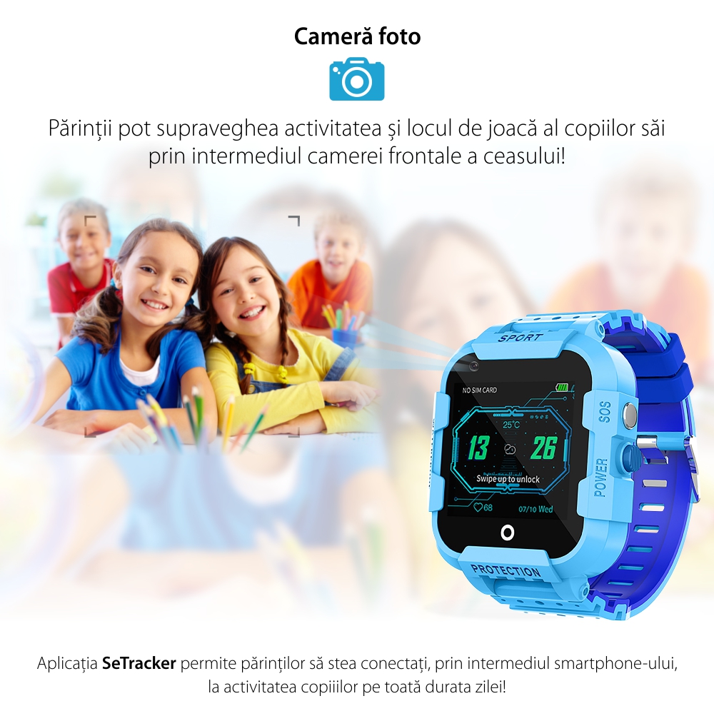 Ceas Smartwatch Pentru Copii Twinkler TKY-DF27 cu Functie Telefon, Apel video, Localizare GPS, Istoric traseu, Camera, SOS, Android, 4G, IP54, Joc Matematic, Roz, Cartela SIM Cadou