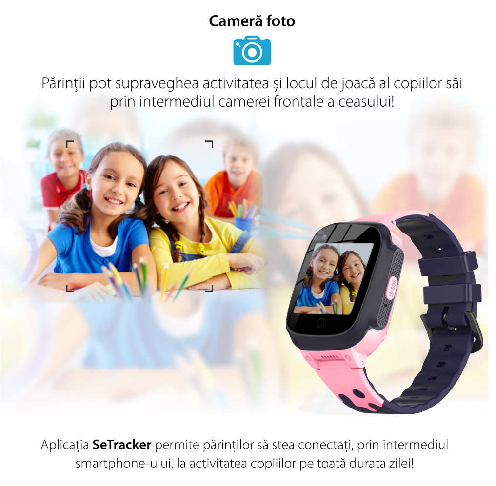 Ceas Smartwatch Pentru Copii YQT T8 cu Functie Telefon, Apel video, Localizare GPS, Istoric traseu, Pedometru, Apel de Monitorizare, Camera, Android, 4G, Albastru, Cartela SIM Cadou