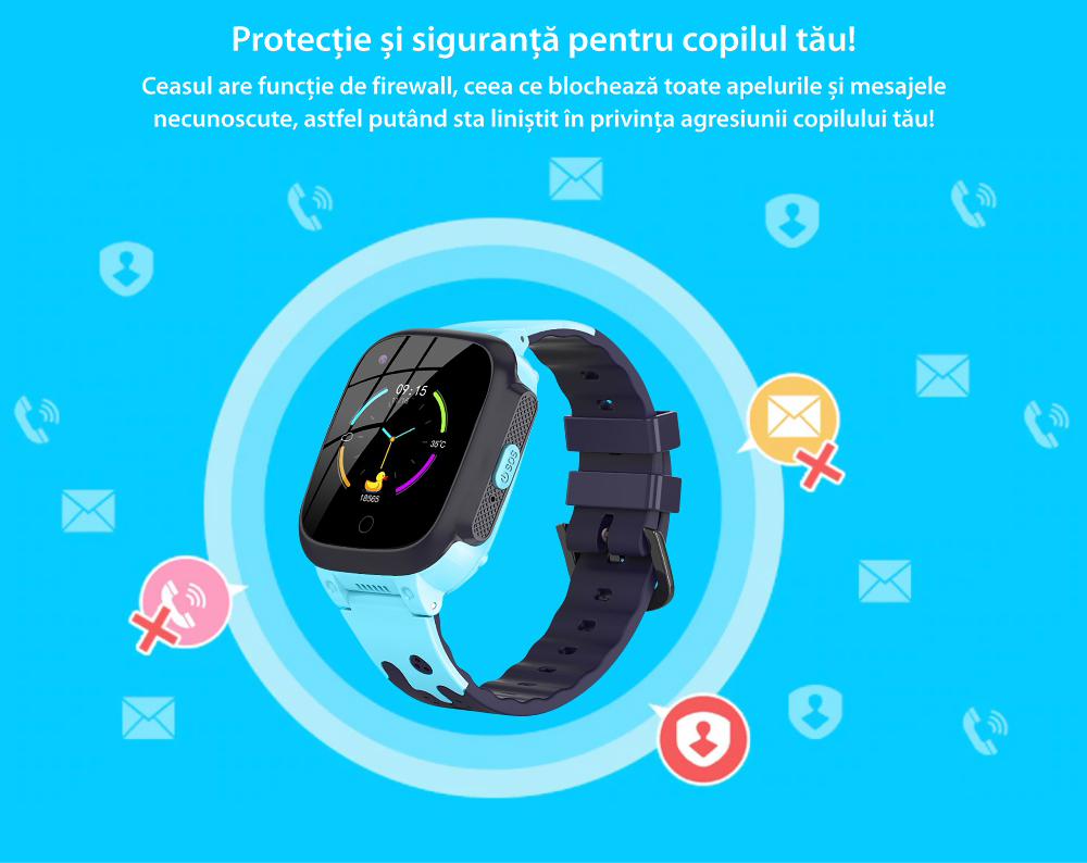 Ceas Smartwatch Pentru Copii YQT T8 cu Functie Telefon, Apel video, Localizare GPS, Istoric traseu, Pedometru, Apel de Monitorizare, Camera, Android, 4G, Roz, Cartela SIM Cadou