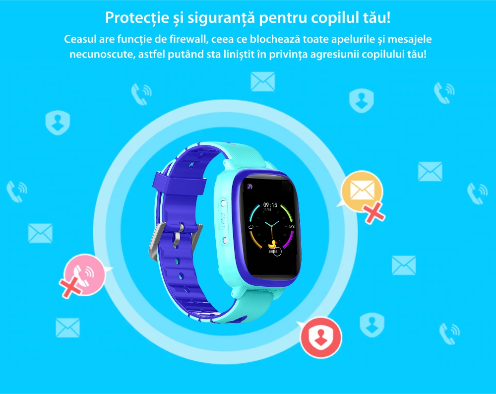 Ceas Smartwatch Pentru Copii YQT T5 cu Functie Telefon, Apel video, Localizare GPS, Istoric traseu, Apel de Monitorizare, Camera, Lanterna, Android, 4G, Roz, Cartela SIM Cadou