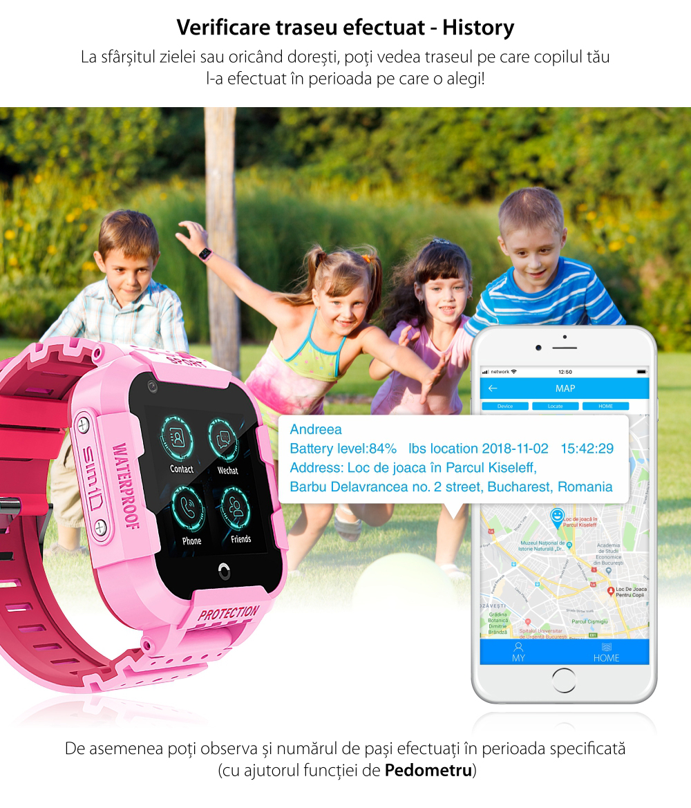 Ceas Smartwatch Pentru Copii Twinkler TKY-DF27 cu Functie Telefon, Apel video, Localizare GPS, Istoric traseu, Camera, SOS, Android, 4G, IP54, Joc Matematic, Roz, Cartela SIM Cadou
