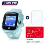 Pachet Promotional Ceas Copii cu Folie Protectie Sticla si Cartela SIM, Xkids X10 Wi-Fi cu Functie Telefon, Localizare GPS, Apel monitorizare, Camera, Pedometru, SOS, IP54, Turcoaz