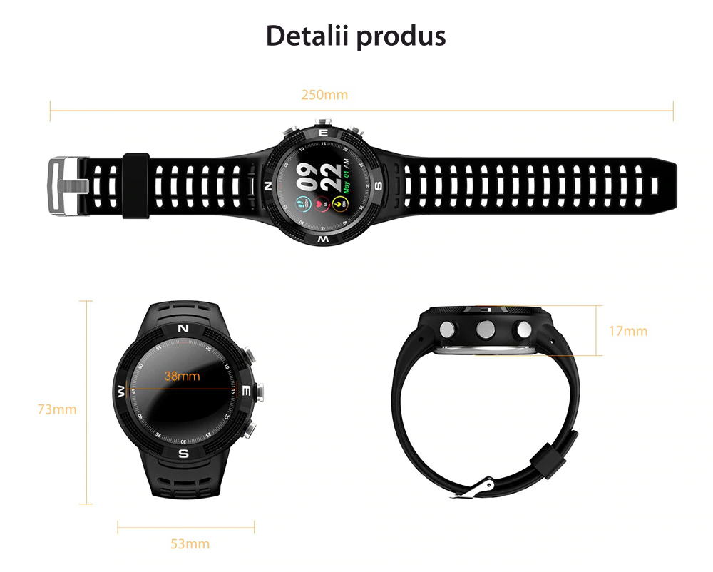 Ceas Smartwatch Twinkler TKY-F18 cu functie de monitorizare ritm cardiac, Nivel calitate somn, GPS, Busola, Incarcare magnetica, Verde