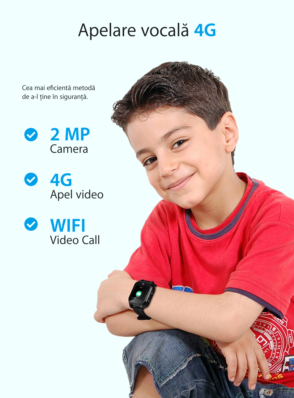 Ceas Smartwatch Pentru Copii i365-Tech FA28 cu Functie Telefon, Apel video, Localizare GPS, Camera, Pedometru, SOS, IP54, 4G, Negru