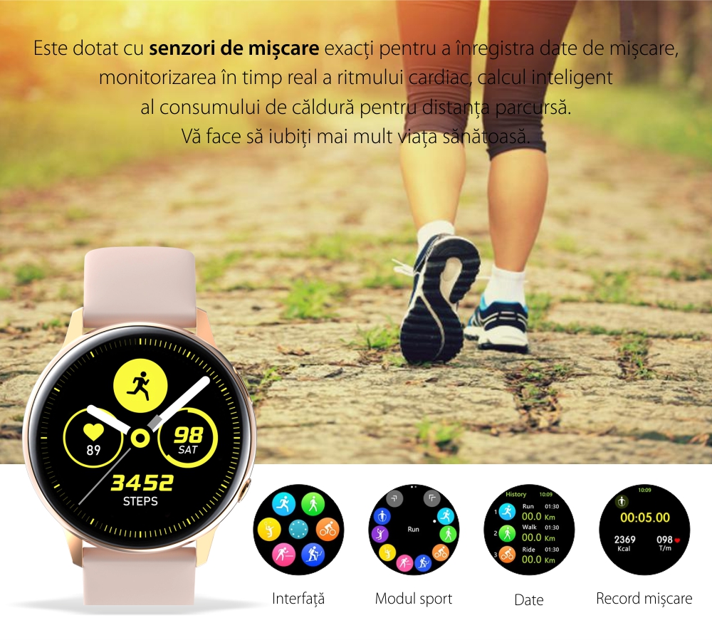 Ceas Smartwatch, Twinkler TKY-SG2, Roz, Ecran AMOLED, 10 Moduri sport, Monitorizare ritm cardiac & tensiune arteriala