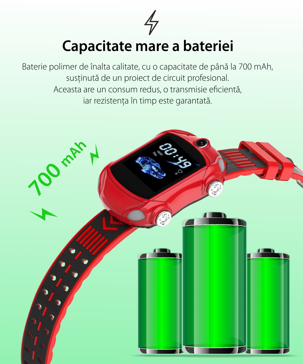 Ceas Smartwatch Pentru Copii, Wonlex KT14, Supercar, Albastru, SIM card, 4G, Rezistent la stropi accidentali IP54, Apel video
