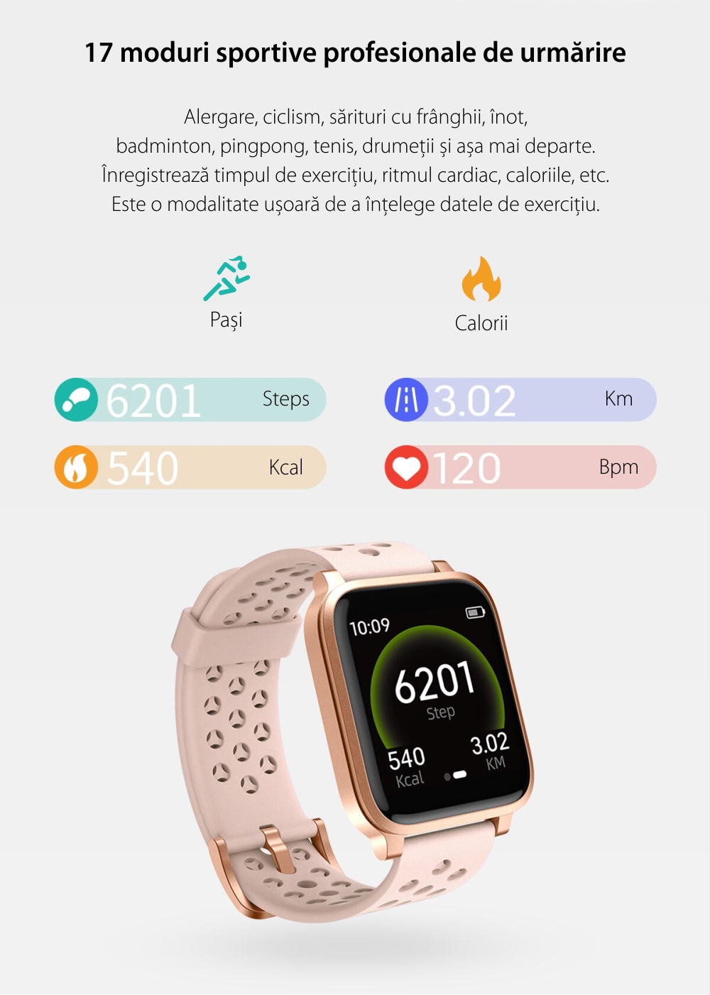 Bratara Fitness Tracker, Twinkler TKY-X3, Auriu, Monitorizare ritm cardiac, Notificari, Pedometru, Distanta