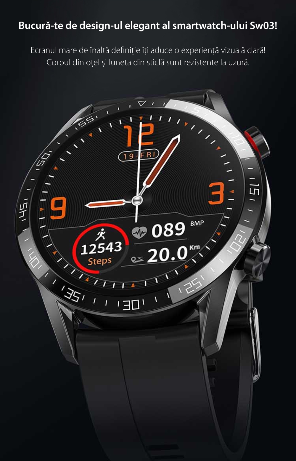 Ceas smartwatch, Twinkler TKY-SW03, Maro, Functie masurarea ritmului cardiac, Rezistenta IP54, Bluetooth