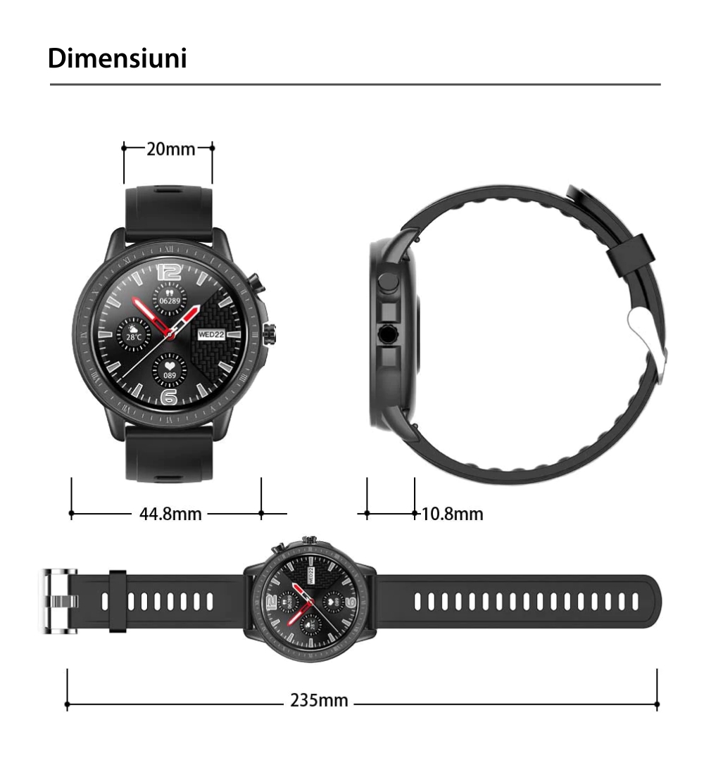 Ceas smartwatch, Twinkler TKY-S02, Roz-Auriu, Functie masurarea ritmului cardiac, Rezistenta la apa IP54, 23 moduri sportive