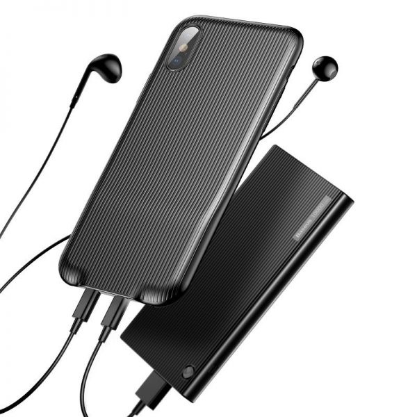 Husa pentru Apple iPhone X cu Splitter Lightning, Baseus Audio Case, Negru