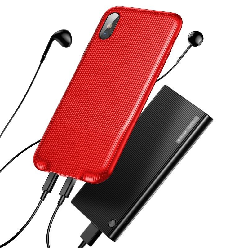 Husa pentru Apple iPhone X cu Splitter Lightning, Baseus Audio Case, Rosu BASEUS imagine noua tecomm.ro