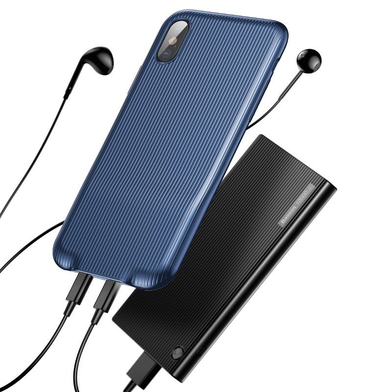 Husa pentru Apple iPhone X cu Splitter Lightning, Baseus Audio Case, Albastru Xkids