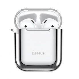 Husa protectie Apple AirPods 1/2, Baseus Shining Hook, Argintiu, Carabina metalica inclusa, ARAPPOD-A0S
