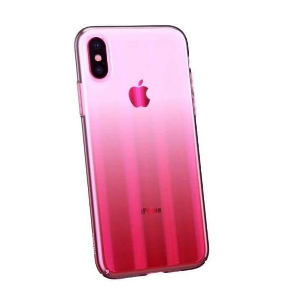 Husa Apple iPhone X / XS, Baseus Aurora, Roz Transparent