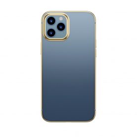 Husa Apple iPhone 12 / 12 Pro, Baseus Shining Case, Transparent / Gold, 6.1 inch