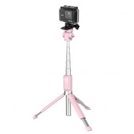 Selfie stick BlitzWolf BW-BS5 Pink, Cu trepied, Multifunctional, 3 in 1, Bluetooth, Control din telecomanda