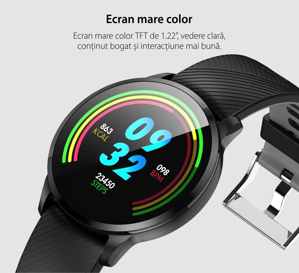 Ceas Smartwatch Twinkler TKY-S16, Rosu si Negru, Monitorizare ritm cardiac, Tensiune arteriala, Calorii, Distanta parcursa