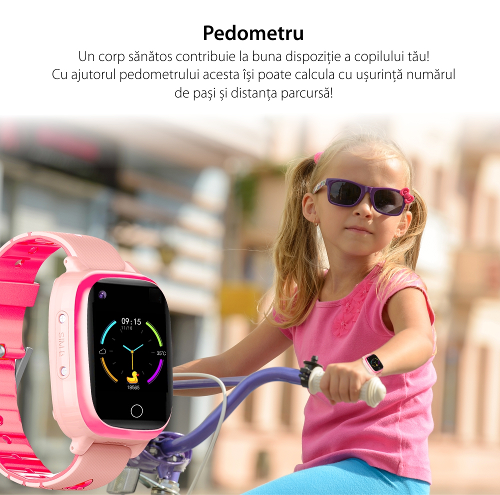 Ceas smartwatch YQT T5S, Albastru, cu Functie Telefon, Apel video, Localizare GPS, Istoric traseu, Apel de Monitorizare, Camera, Lanterna, Android, 4G, Masurarea temperaturii, Pedometru