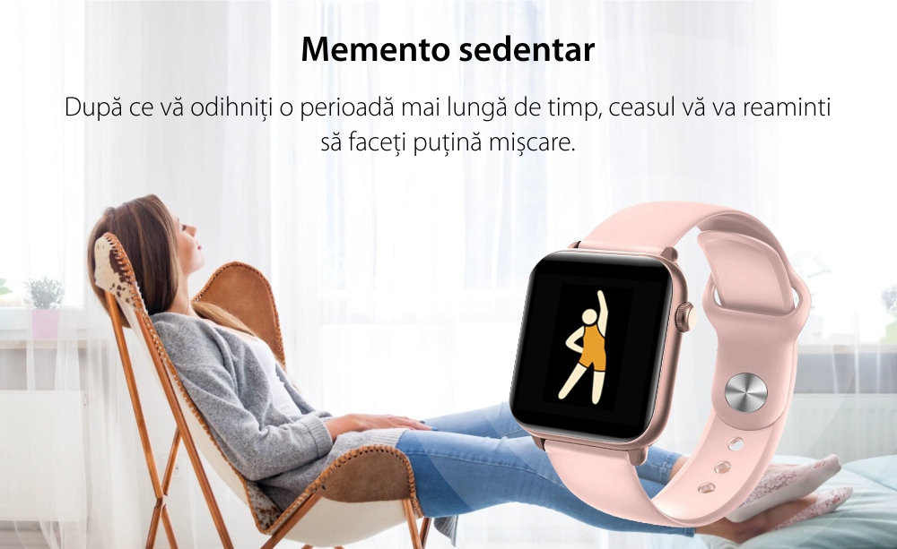 Ceas Smartwatch Twinkler TKY H30 KW37, Negru, Memento sedentar, Termometru, Monitorizarea somnului